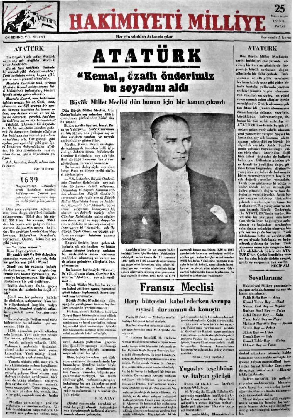 1919-1942 Yılları Arasında Yayımlanan Gazete Manşetleri 12