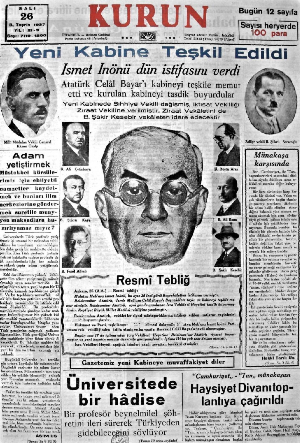 1919-1942 Yılları Arasında Yayımlanan Gazete Manşetleri 20