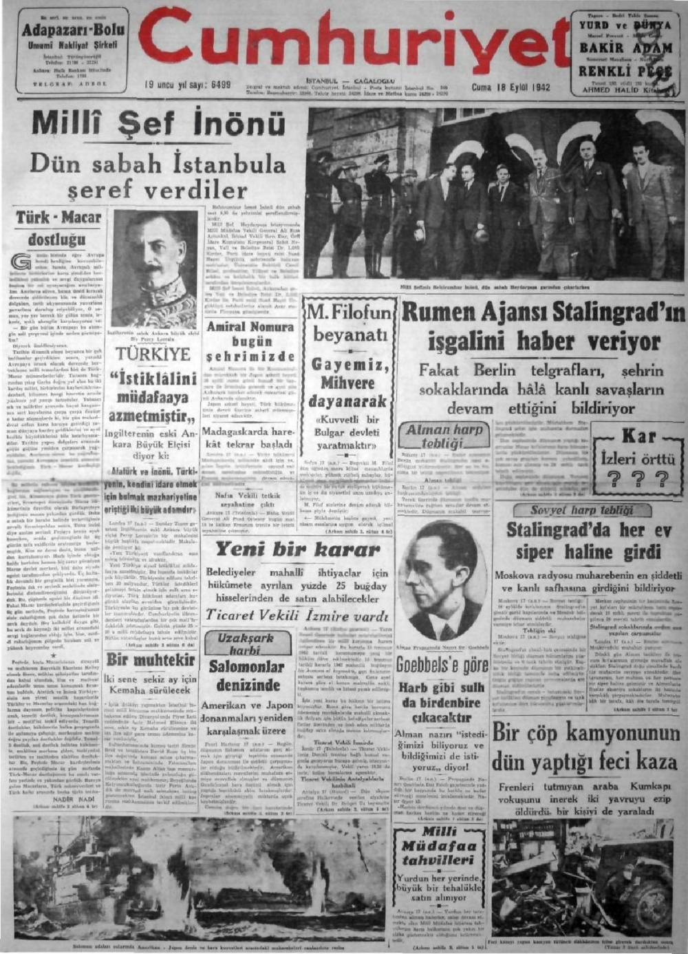 1919-1942 Yılları Arasında Yayımlanan Gazete Manşetleri 34