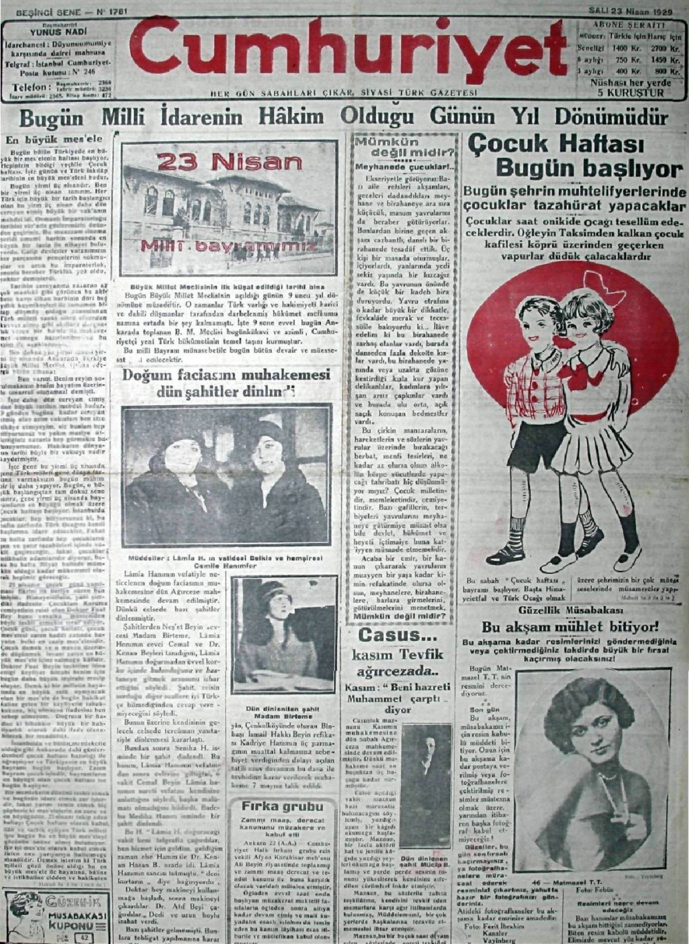 1919-1942 Yılları Arasında Yayımlanan Gazete Manşetleri 8
