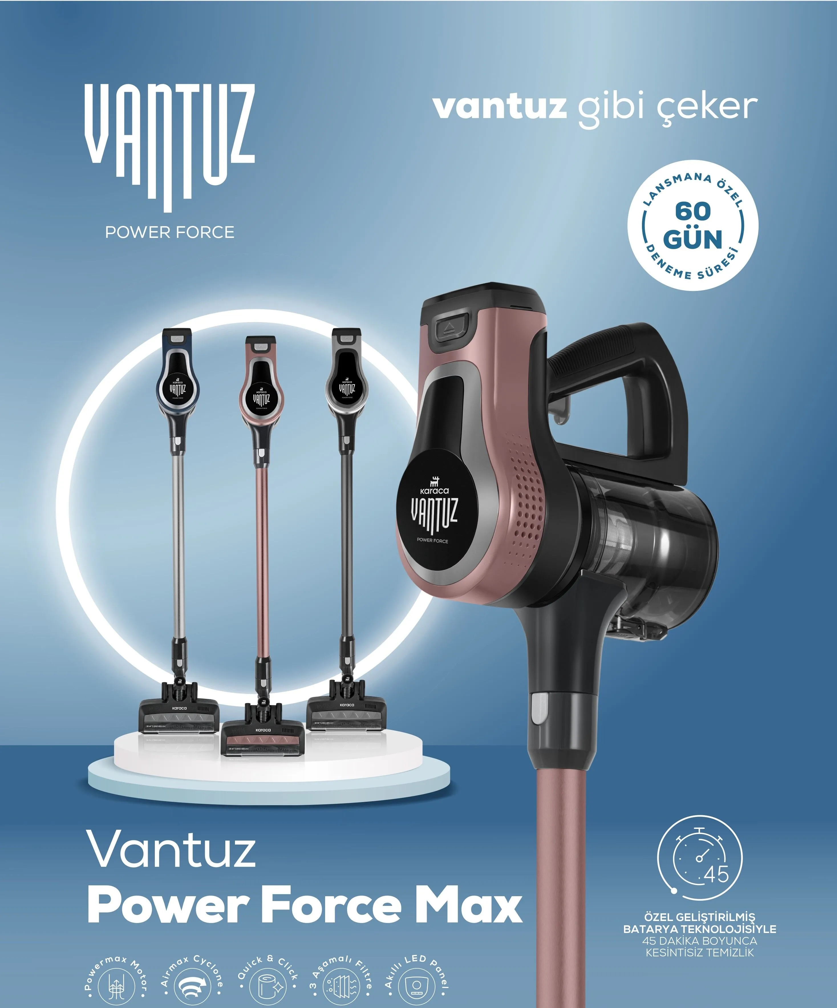 Karaca Vantuz Power Force Max 2 in 1 Şarjlı Süpürge